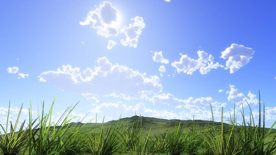 青い空と白い雲と緑の草